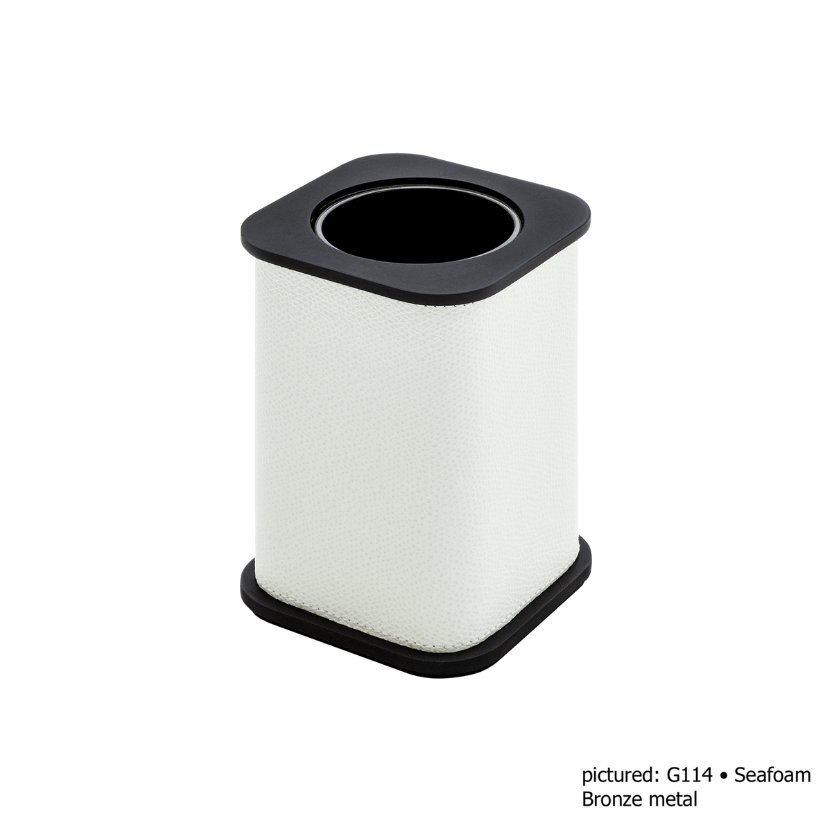 Giobagnara | Polo Leather Toothbrush Holder: Leather-covered body with rounded silhouette and metal detail in chrome, bronze, or brass | The Bathroom | 2Jour Concierge, your luxury lifestyle shop | luxury toothbrush holder, Giobagnara Polo, leather bathroom accessory, Italian designer toothbrush holder