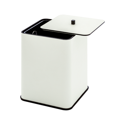 Giobagnara | Polo Leather Bin: Leather-covered solid brass bin with metal details, removable plexiglass inner container | The Bathroom | 2Jour Concierge, your luxury lifestyle shop | luxury bathroom bin, Giobagnara Polo, leather waste bin, Italian designer bin, bathroom bin with lid