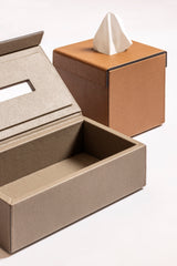 Parma Leather-Covered Magnetic Tissue Holder with Hinged Lid