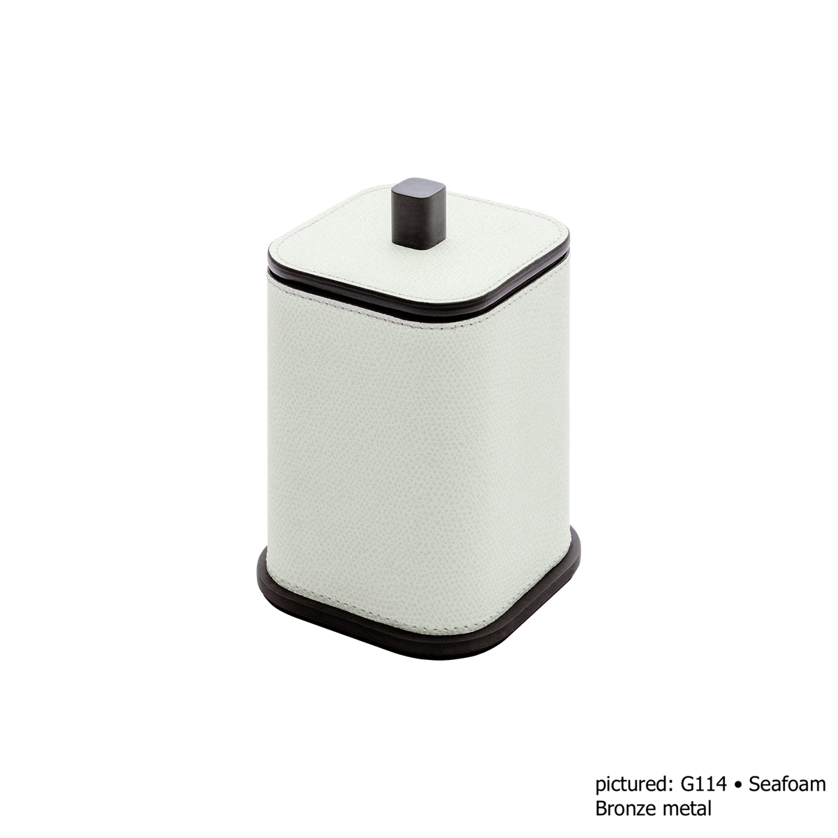 Giobagnara | Polo Leather Box Large: Leather-covered box with lid, rounded silhouette and metal detail in chrome, bronze, or brass | The Bathroom | 2Jour Concierge, your luxury lifestyle shop | luxury bathroom box, Giobagnara Polo, leather storage box, Italian designer bathroom box, countertop storage