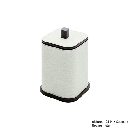 Giobagnara | Polo Leather Box Large: Leather-covered box with lid, rounded silhouette and metal detail in chrome, bronze, or brass | The Bathroom | 2Jour Concierge, your luxury lifestyle shop | luxury bathroom box, Giobagnara Polo, leather storage box, Italian designer bathroom box, countertop storage