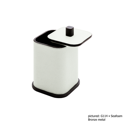 Giobagnara | Polo Leather Box Large: Leather-covered box with lid, rounded silhouette and metal detail in chrome, bronze, or brass | The Bathroom | 2Jour Concierge, your luxury lifestyle shop | luxury bathroom box, Giobagnara Polo, leather storage box, Italian designer bathroom box, countertop storage