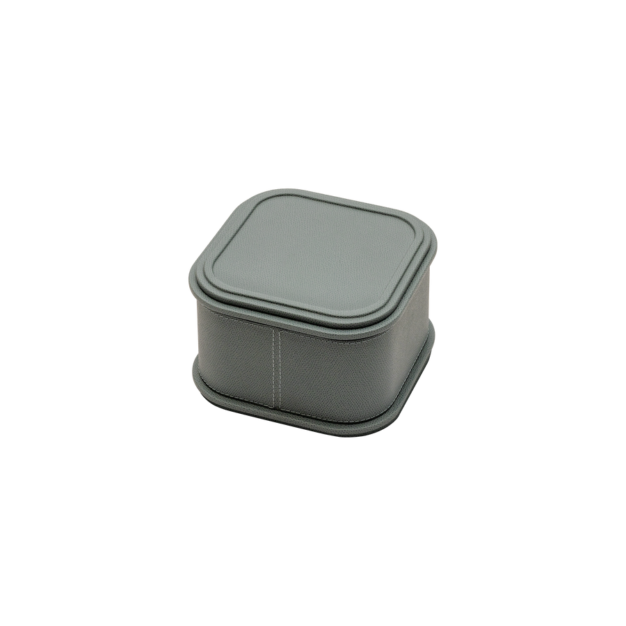 Giobagnara | Rolli Trinket Box: Leather-covered box with layered architectural profiles, monochrome and bicolor, in square, rectangular, long rectangular, and round forms | Decor | 2Jour Concierge, your luxury lifestyle shop | luxury trinket box, Giobagnara Rolli, architectural leather box, Italian designer box