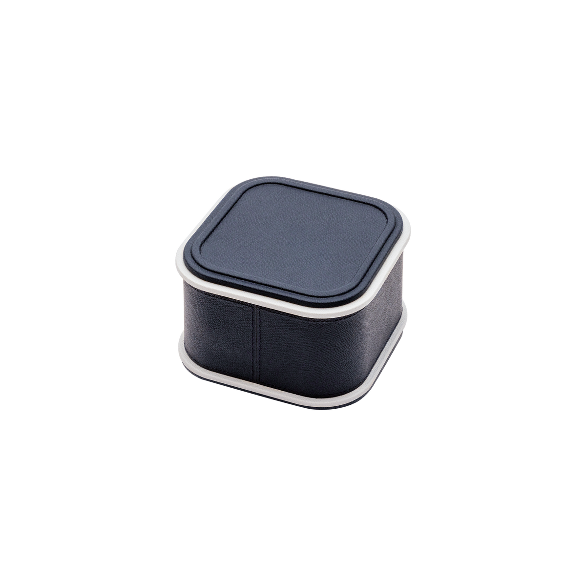Giobagnara | Rolli Trinket Box: Leather-covered box with layered architectural profiles, monochrome and bicolor, in square, rectangular, long rectangular, and round forms | Decor | 2Jour Concierge, your luxury lifestyle shop | luxury trinket box, Giobagnara Rolli, architectural leather box, Italian designer box