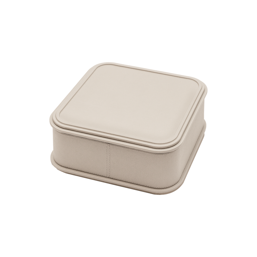 Giobagnara | Rolli Trinket Box: Leather-covered box with layered architectural profiles, monochrome and bicolor, in square, rectangular, long rectangular, and round forms | Decor | 2Jour Concierge, your luxury lifestyle shop | luxury trinket box, Giobagnara Rolli, architectural leather box, Italian designer box
