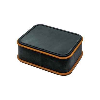 Giobagnara | Rolli Trinket Box: Leather-covered box with layered architectural profiles, monochrome and bicolor, in square, rectangular, long rectangular, and round forms | Decor | 2Jour Concierge, your luxury lifestyle shop | luxury trinket box, Giobagnara Rolli, architectural leather box, Italian designer box