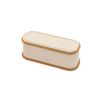 Giobagnara | Rolli Trinket Box: Leather-covered box with layered architectural profiles, monochrome and bicolor, in square, rectangular, long rectangular, and round forms | Decor | 2Jour Concierge, your luxury lifestyle shop | luxury trinket box, Giobagnara Rolli, architectural leather box, Italian designer box