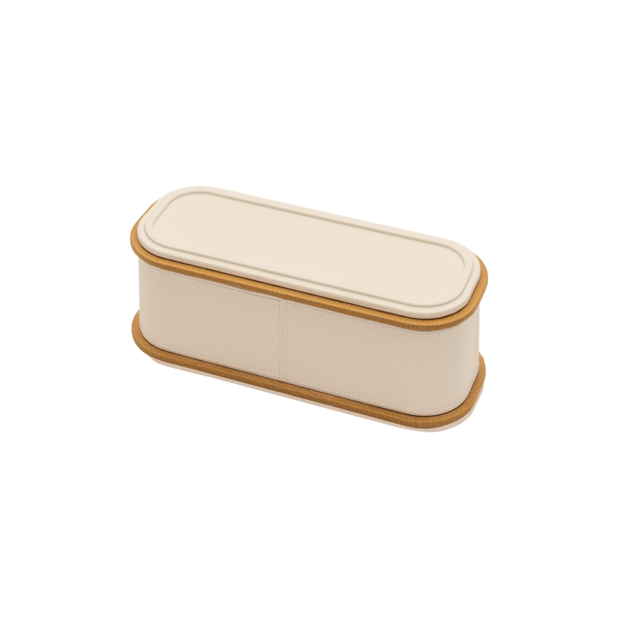 Giobagnara | Rolli Trinket Box: Leather-covered box with layered architectural profiles, monochrome and bicolor, in square, rectangular, long rectangular, and round forms | Decor | 2Jour Concierge, your luxury lifestyle shop | luxury trinket box, Giobagnara Rolli, architectural leather box, Italian designer box