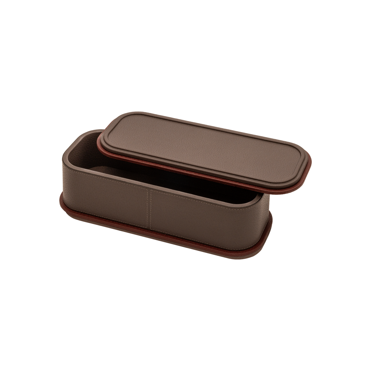 Giobagnara | Rolli Trinket Box: Leather-covered box with layered architectural profiles, monochrome and bicolor, in square, rectangular, long rectangular, and round forms | Decor | 2Jour Concierge, your luxury lifestyle shop | luxury trinket box, Giobagnara Rolli, architectural leather box, Italian designer box