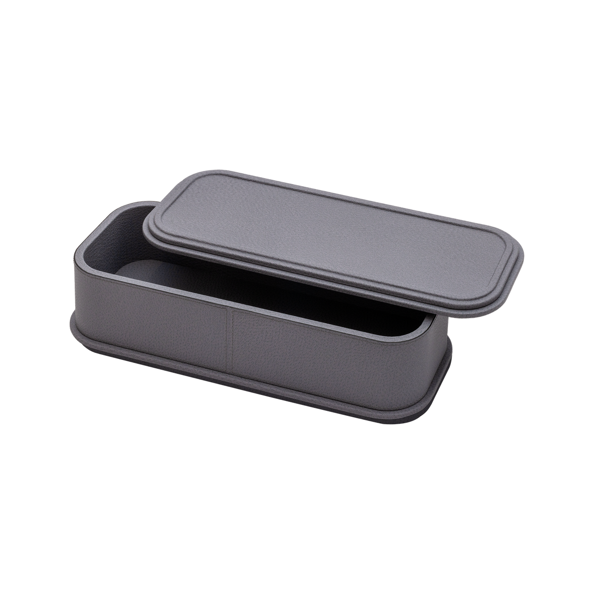 Giobagnara | Rolli Trinket Box: Leather-covered box with layered architectural profiles, monochrome and bicolor, in square, rectangular, long rectangular, and round forms | Decor | 2Jour Concierge, your luxury lifestyle shop | luxury trinket box, Giobagnara Rolli, architectural leather box, Italian designer box