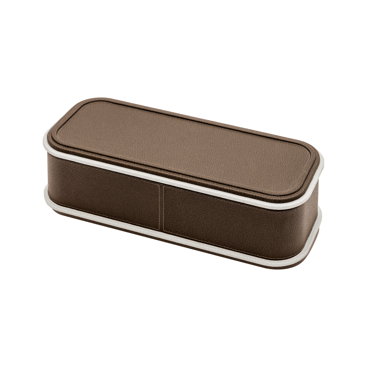 Giobagnara | Rolli Trinket Box: Leather-covered box with layered architectural profiles, monochrome and bicolor, in square, rectangular, long rectangular, and round forms | Decor | 2Jour Concierge, your luxury lifestyle shop | luxury trinket box, Giobagnara Rolli, architectural leather box, Italian designer box
