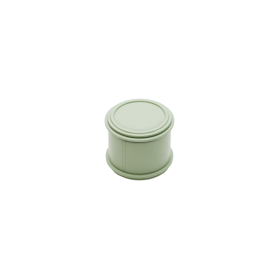 Giobagnara | Rolli Trinket Box: Leather-covered box with layered architectural profiles, monochrome and bicolor, in square, rectangular, long rectangular, and round forms | Decor | 2Jour Concierge, your luxury lifestyle shop | luxury trinket box, Giobagnara Rolli, architectural leather box, Italian designer box