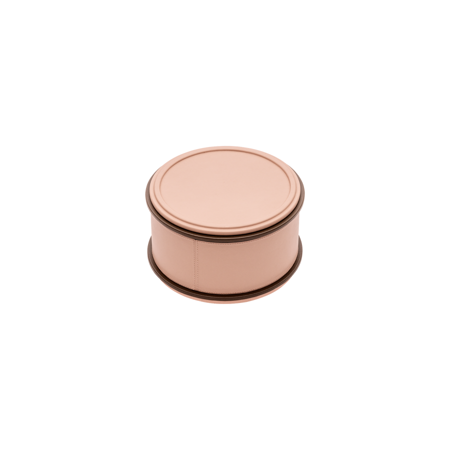 Giobagnara | Rolli Trinket Box: Leather-covered box with layered architectural profiles, monochrome and bicolor, in square, rectangular, long rectangular, and round forms | Decor | 2Jour Concierge, your luxury lifestyle shop | luxury trinket box, Giobagnara Rolli, architectural leather box, Italian designer box
