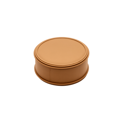 Giobagnara | Rolli Trinket Box: Leather-covered box with layered architectural profiles, monochrome and bicolor, in square, rectangular, long rectangular, and round forms | Decor | 2Jour Concierge, your luxury lifestyle shop | luxury trinket box, Giobagnara Rolli, architectural leather box, Italian designer box