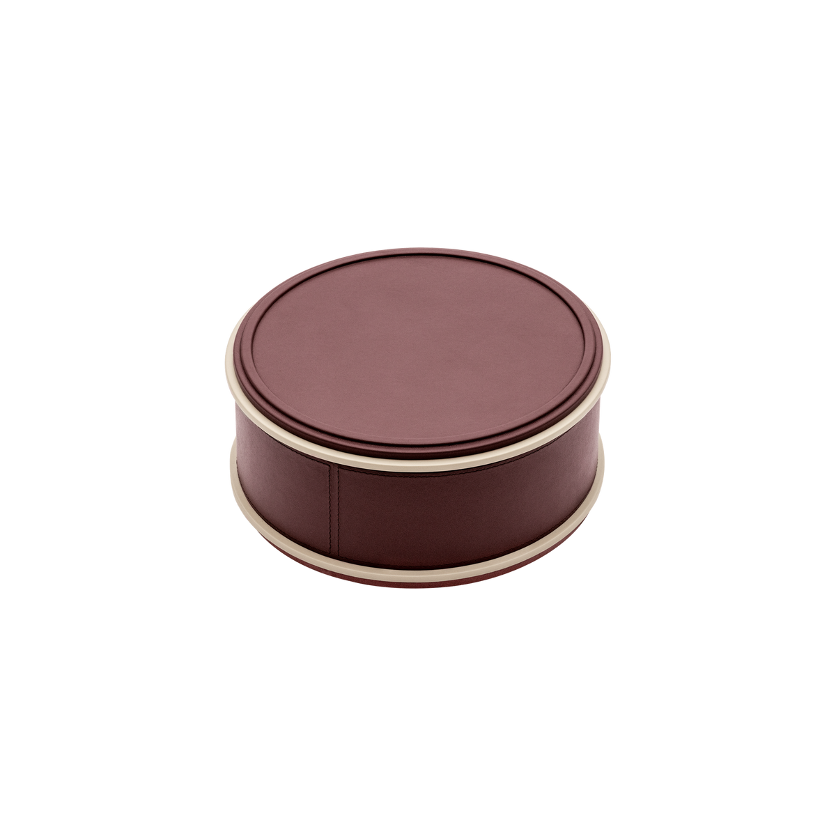 Giobagnara | Rolli Trinket Box: Leather-covered box with layered architectural profiles, monochrome and bicolor, in square, rectangular, long rectangular, and round forms | Decor | 2Jour Concierge, your luxury lifestyle shop | luxury trinket box, Giobagnara Rolli, architectural leather box, Italian designer box