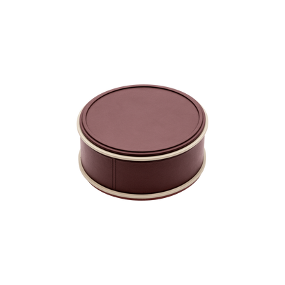 Giobagnara | Rolli Trinket Box: Leather-covered box with layered architectural profiles, monochrome and bicolor, in square, rectangular, long rectangular, and round forms | Decor | 2Jour Concierge, your luxury lifestyle shop | luxury trinket box, Giobagnara Rolli, architectural leather box, Italian designer box