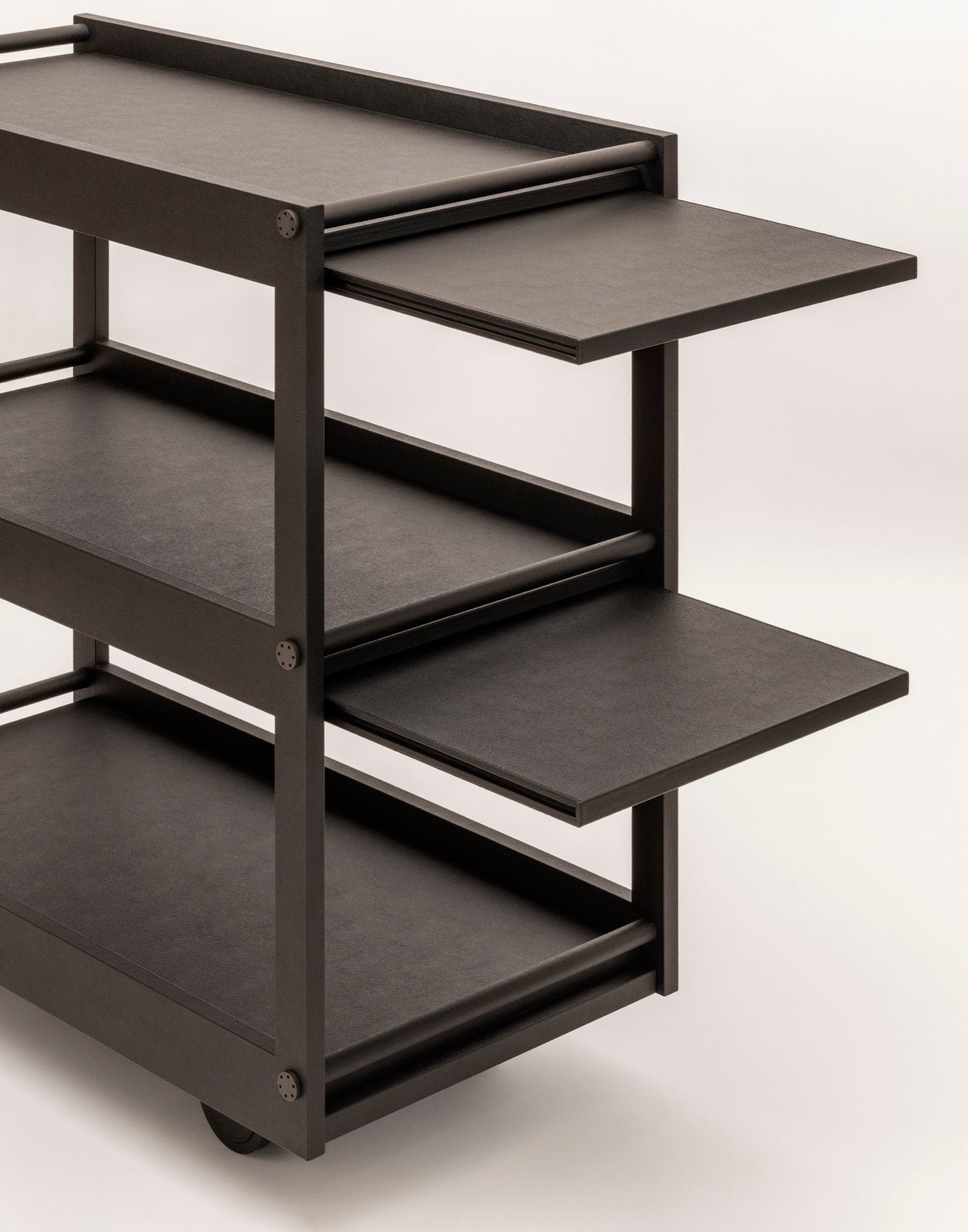 Giobagnara | Jeremy Serving Trolley N°2: Wooden service trolley with metal details and extendable surfaces | Furniture / Servant Tables & Trolleys | 2Jour Concierge, your luxury lifestyle shop | premium serving solutions for refined residential and hospitality interiors