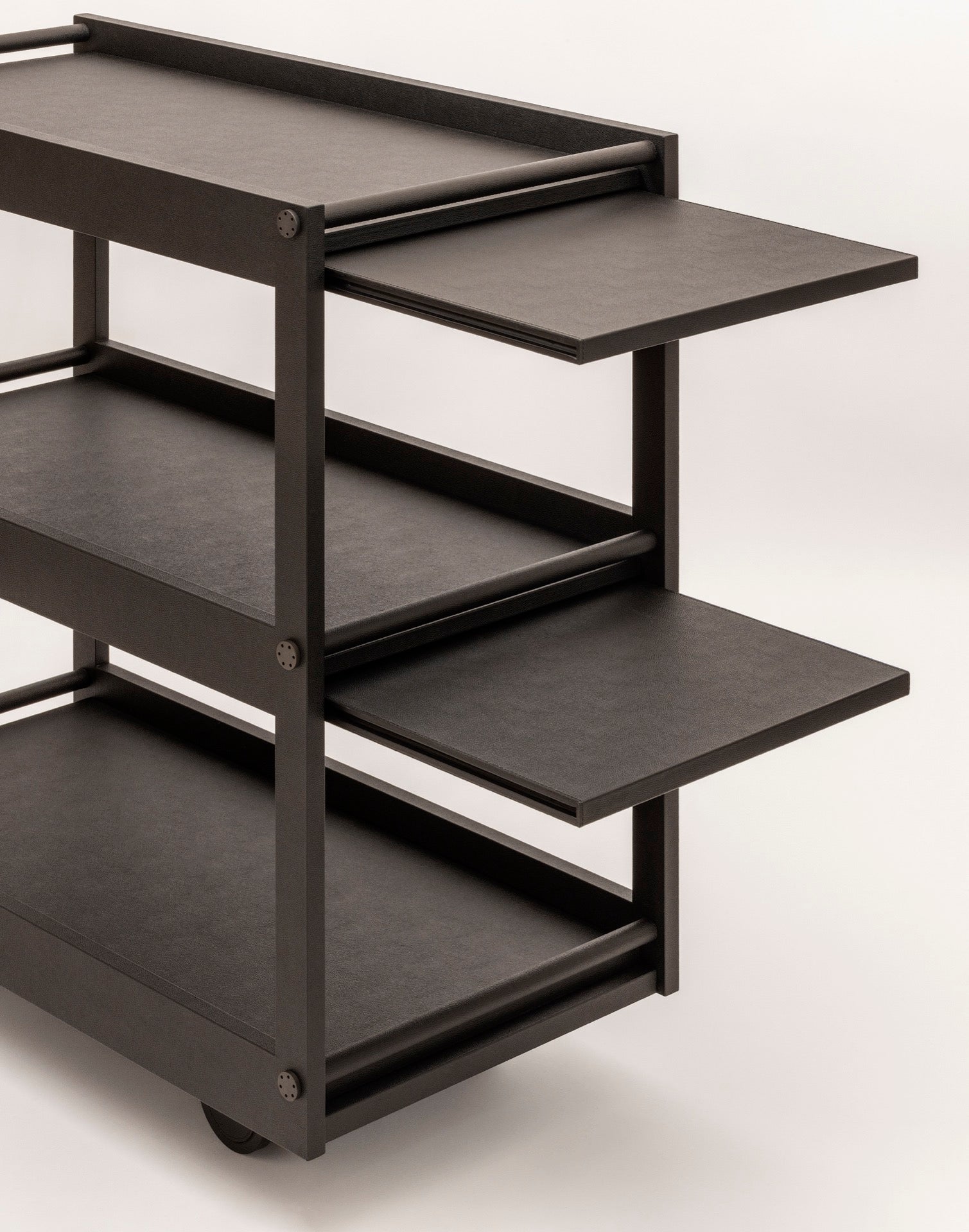 Giobagnara | Jeremy Serving Trolley N°2: Wooden service trolley with metal details and extendable surfaces | Furniture / Servant Tables & Trolleys | 2Jour Concierge, your luxury lifestyle shop | premium serving solutions for refined residential and hospitality interiors