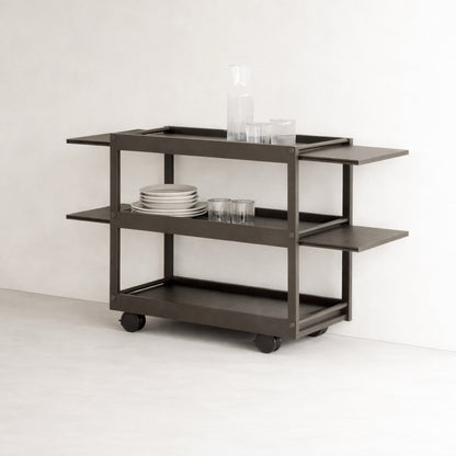Giobagnara | Jeremy Serving Trolley N°2: Wooden service trolley with metal details and extendable surfaces | Furniture / Servant Tables & Trolleys | 2Jour Concierge, your luxury lifestyle shop | premium serving solutions for refined residential and hospitality interiors