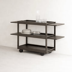 Jeremy Wood Serving Trolley #2 with Leather and Metal Inserts, Three Levels