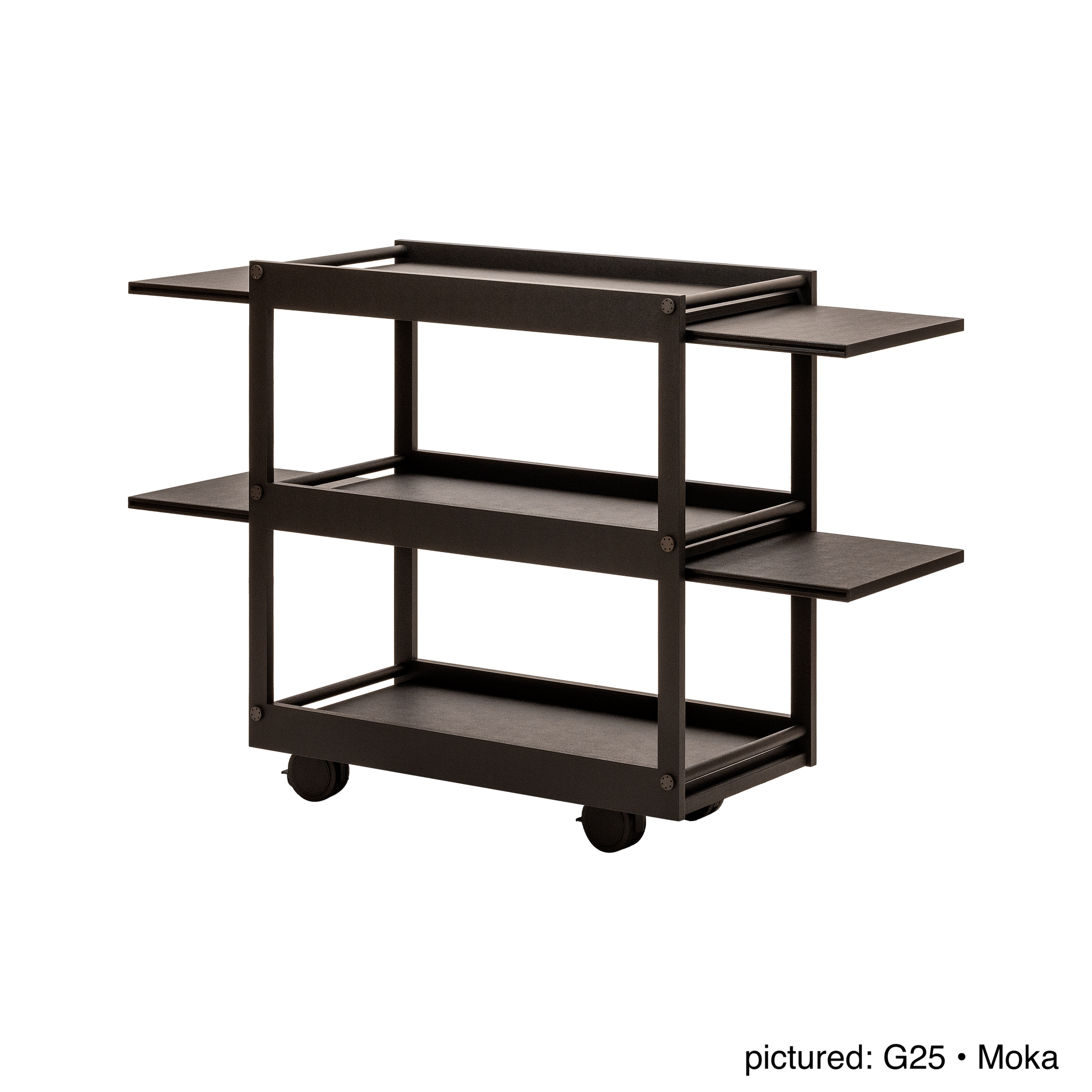 Giobagnara | Jeremy Serving Trolley N°2: Wooden service trolley with metal details and extendable surfaces | Furniture / Servant Tables & Trolleys | 2Jour Concierge, your luxury lifestyle shop | premium serving solutions for refined residential and hospitality interiors
