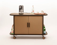 Arcade Leather-Covered Wood Bar Cart with Integrated Storage and Configurable Modules
