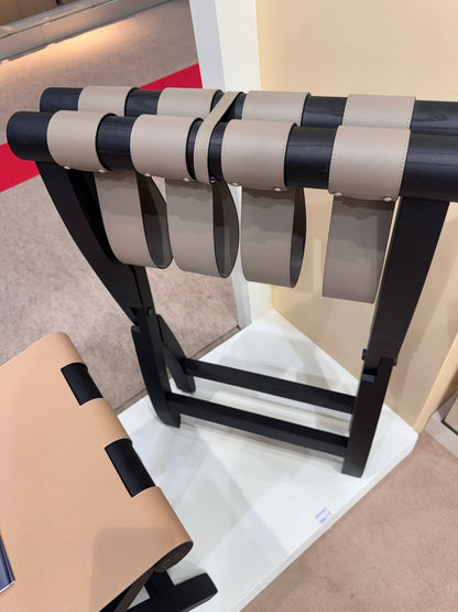 Luggage Oak Wood Folding Rack with Leather Straps