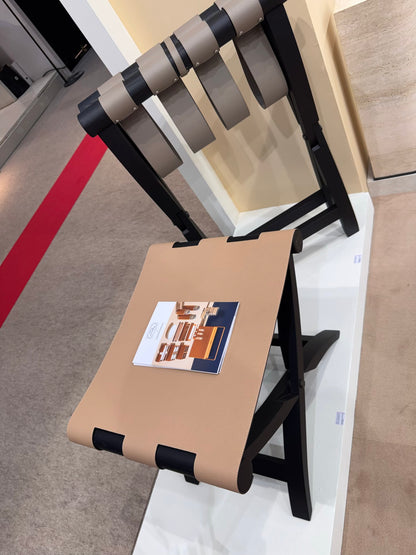 Arturo Oak Wood Folding Stool | Luggage Rack with Leather Seat and Magnetic Closure