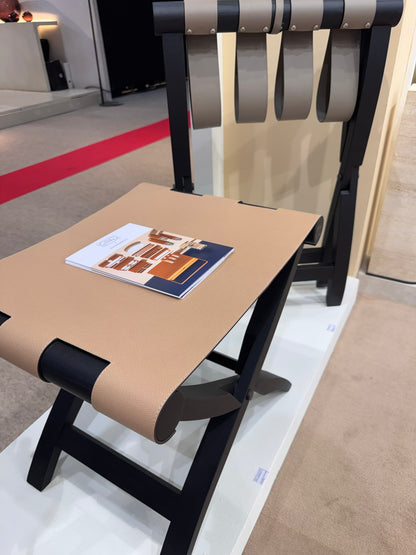 Arturo Oak Wood Folding Stool | Luggage Rack with Leather Seat and Magnetic Closure