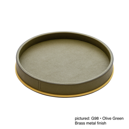 Giobagnara | Polo Leather & Metal Valet Tray: Leather-covered valet tray with metal base in multiple shapes and sizes | Decor / Valet Trays | 2Jour Concierge, your luxury lifestyle shop | premium tabletop accessories for expensive interiors, hotels, and curated hospitality environments