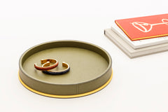 Polo Leather-Covered Wood Valet Tray with Metal Base, Round