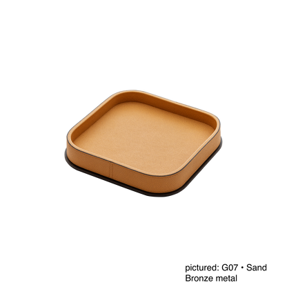Polo Leather-Covered Wood Valet Tray with Metal Base, Square