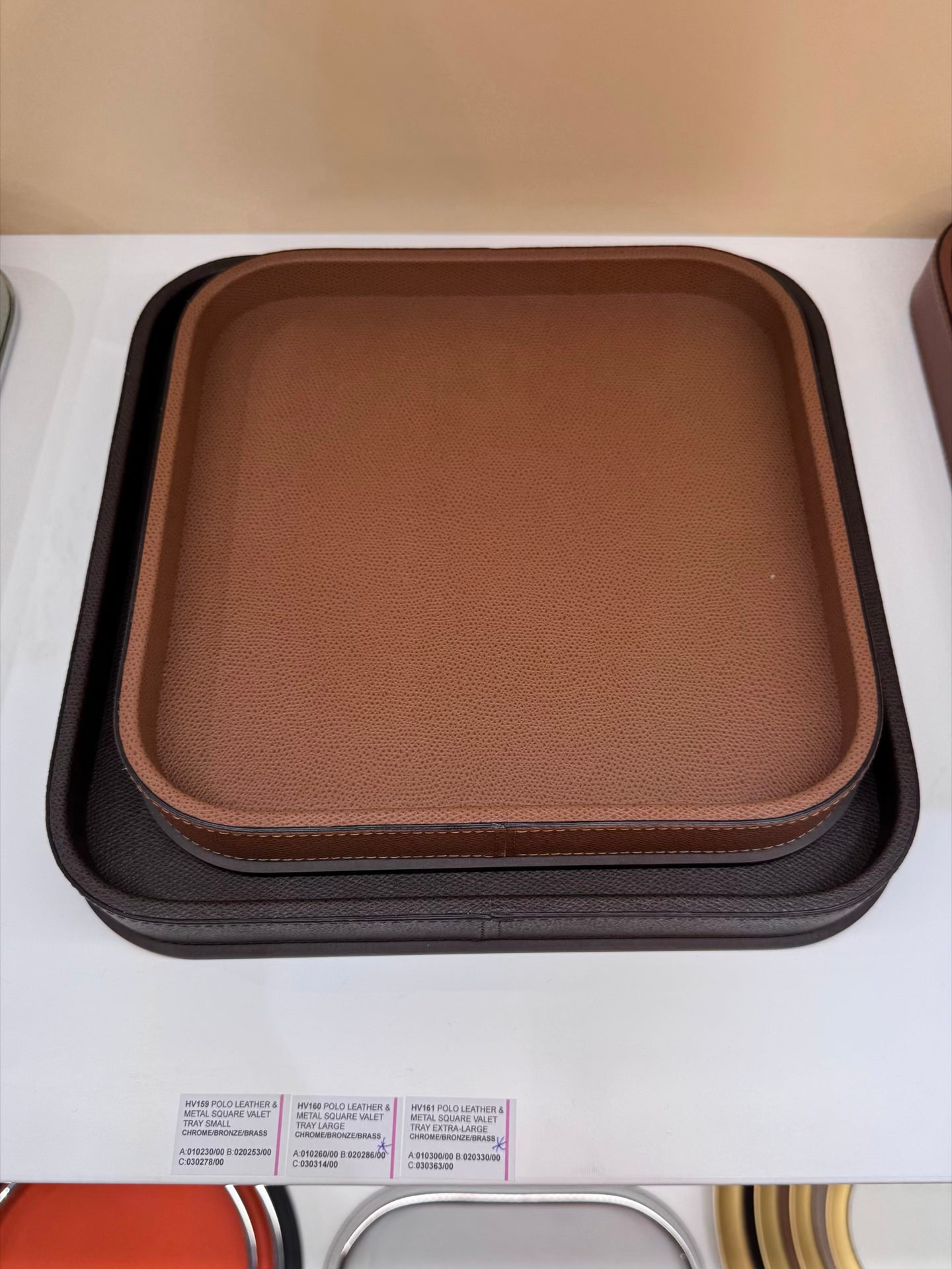 Polo Leather-Covered Wood Valet Tray, Rectangular L with Metal Base