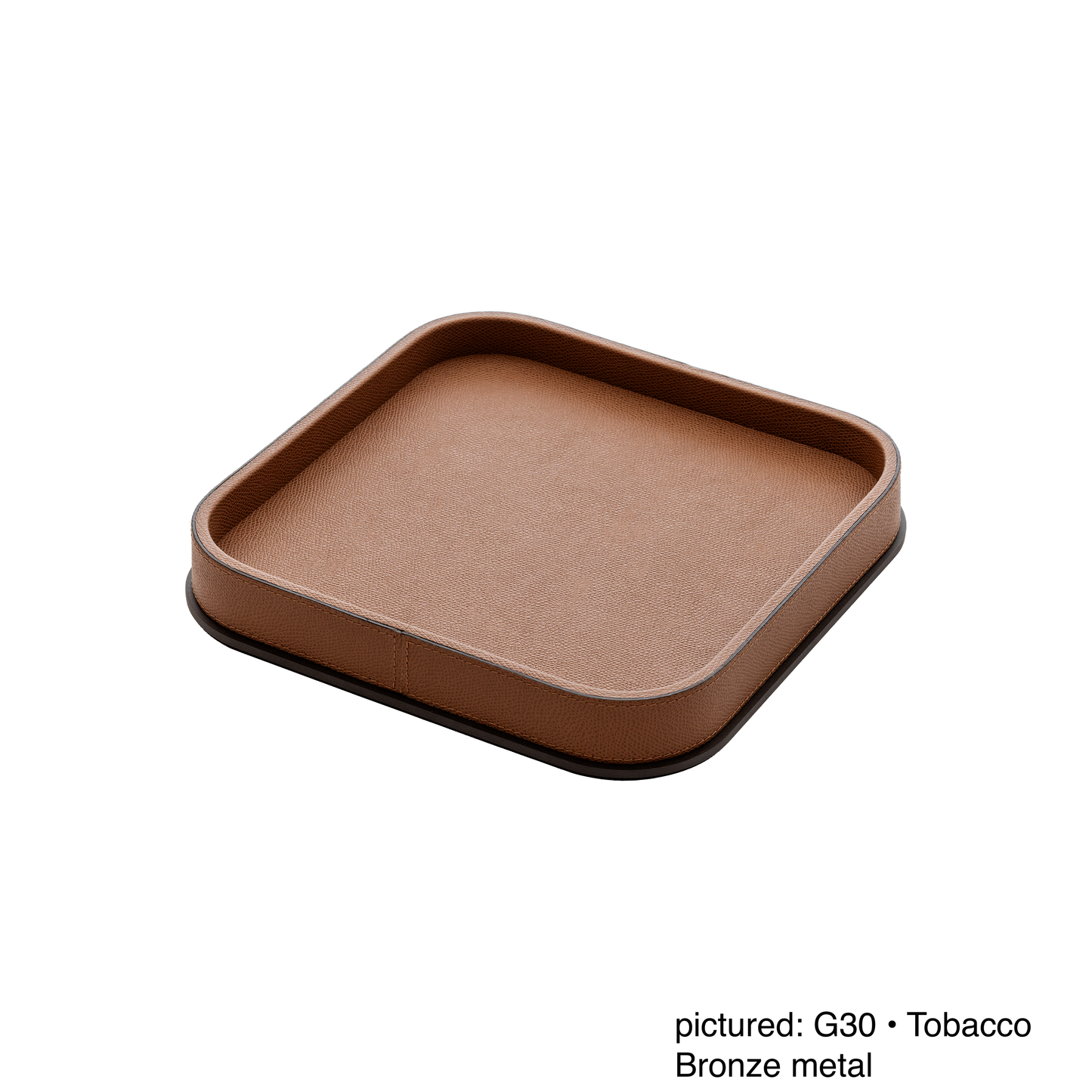 Polo Leather-Covered Wood Valet Tray with Metal Base, Square