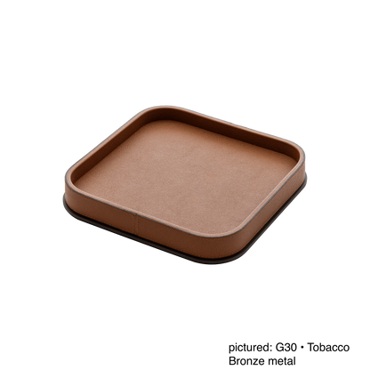 Polo Leather-Covered Wood Valet Tray with Metal Base, Square