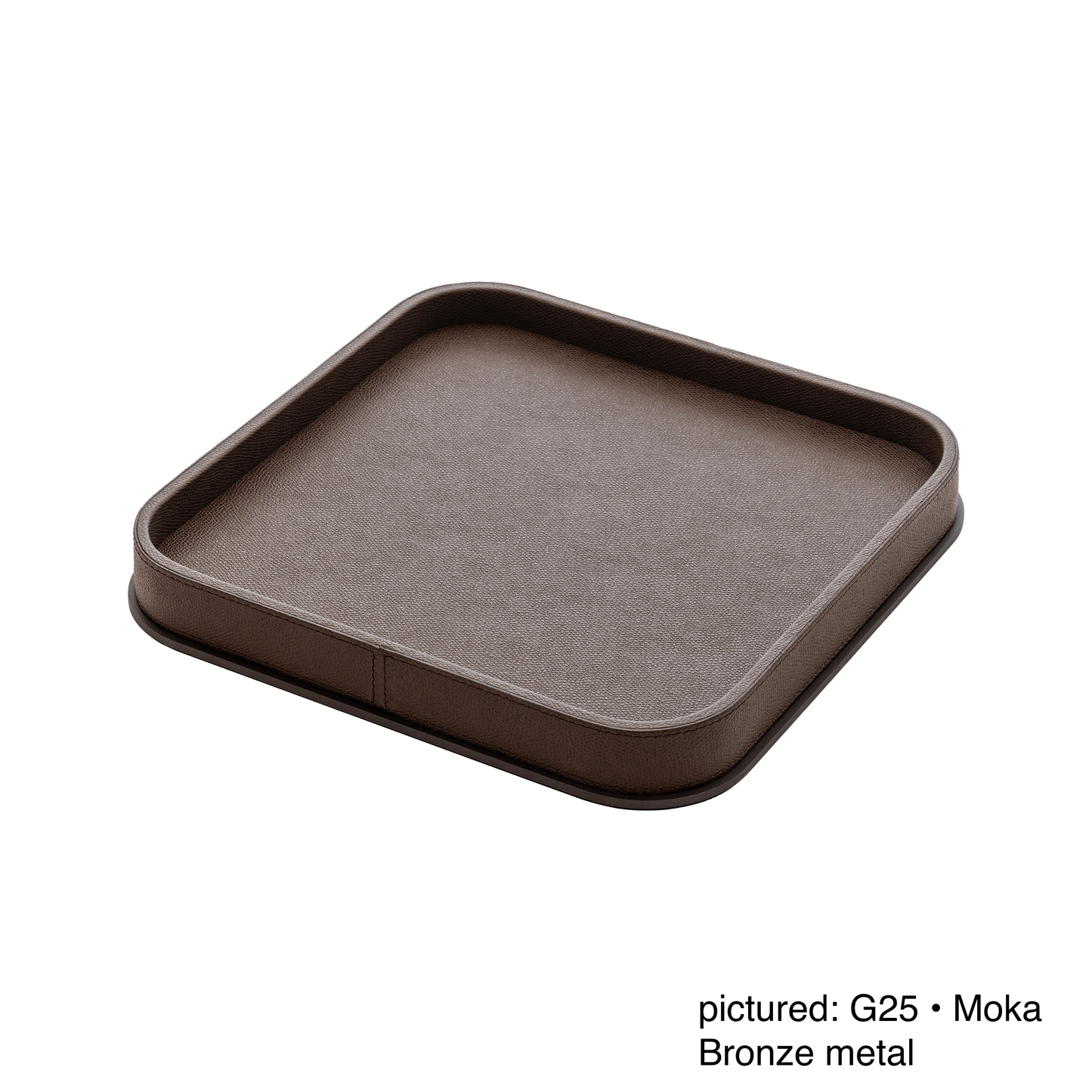 Giobagnara | Polo Leather & Metal Valet Tray: Leather-covered valet tray with metal base in multiple shapes and sizes | Decor / Valet Trays | 2Jour Concierge, your luxury lifestyle shop | premium tabletop accessories for expensive interiors, hotels, and curated hospitality environments