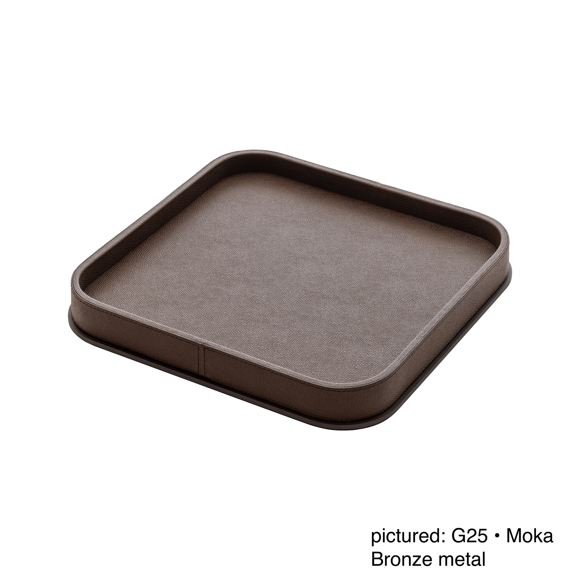 Giobagnara | Polo Leather & Metal Valet Tray: Leather-covered valet tray with metal base in multiple shapes and sizes | Decor / Valet Trays | 2Jour Concierge, your luxury lifestyle shop | premium tabletop accessories for expensive interiors, hotels, and curated hospitality environments