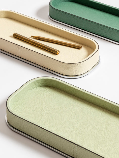 Giobagnara | Polo Leather & Metal Valet Tray: Leather-covered valet tray with metal base in multiple shapes and sizes | Decor / Valet Trays | 2Jour Concierge, your luxury lifestyle shop | premium tabletop accessories for expensive interiors, hotels, and curated hospitality environments
