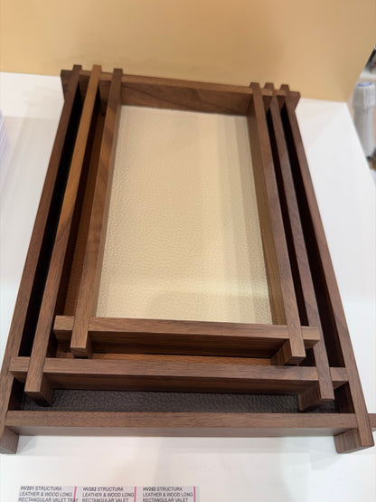 Structura Leather & Walnut Wood Valet Tray Rectangular