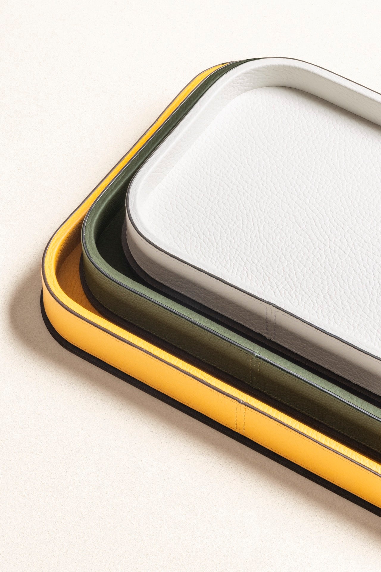 Giobagnara | Polo Rectangular Valet Tray: Leather-covered wooden valet tray with metal base | Bathroom / Bathroom Collection | 2Jour Concierge, your luxury lifestyle shop | premium surface organization for expensive interiors, bedside tables, bathrooms, desks, and curated living spaces