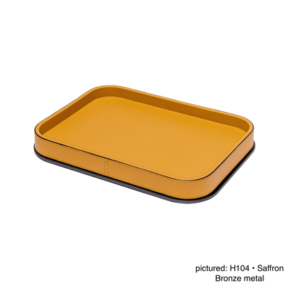Giobagnara | Polo Rectangular Valet Tray: Leather-covered wooden valet tray with metal base | Bathroom / Bathroom Collection | 2Jour Concierge, your luxury lifestyle shop | premium surface organization for expensive interiors, bedside tables, bathrooms, desks, and curated living spaces