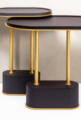 Sorrento Leather-Covered Oval Side Table with Metal Base, L