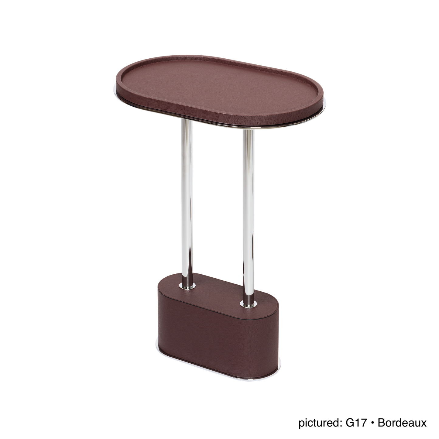 Sorrento Leather-Covered Oval Side Table with Metal Base