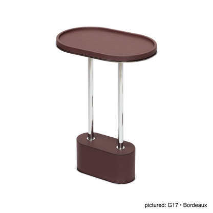 Sorrento Leather-Covered Oval Side Table with Metal Base