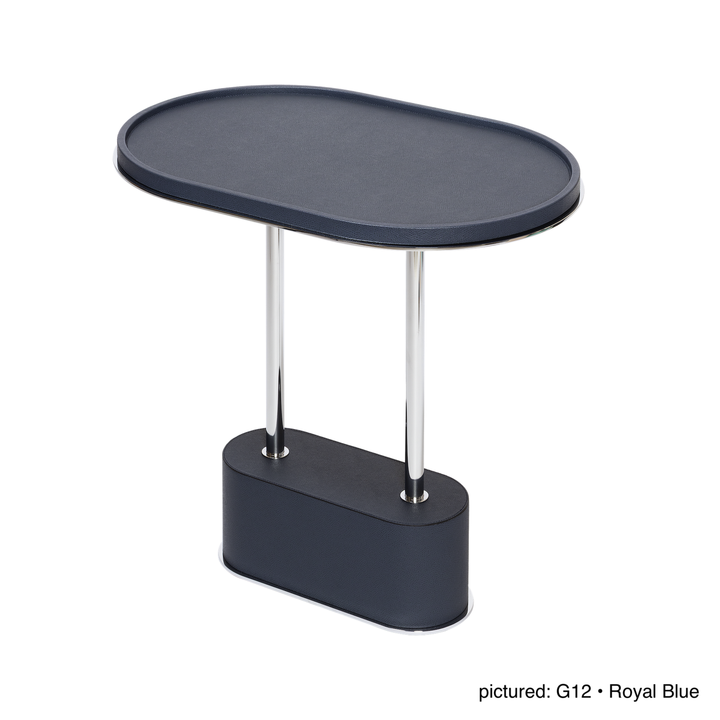 Sorrento Leather-Covered Oval Side Table with Metal Base, L