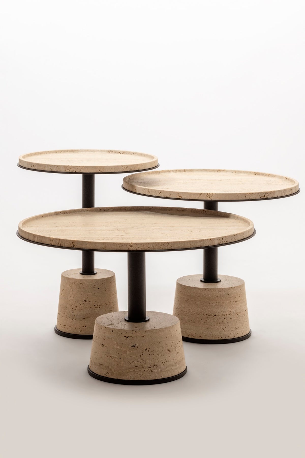 Giobagnara | Sorrento Marble Coffee Table: Round marble top and leather base on slender metal stem with metal rings — small, medium, large | Furniture | 2Jour Concierge, your luxury lifestyle shop | luxury marble coffee table, Giobagnara Sorrento, leather base coffee table, Italian designer furniture