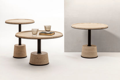 Giobagnara | Sorrento Marble Coffee Table: Round marble top and leather base on slender metal stem with metal rings — small, medium, large | Furniture | 2Jour Concierge, your luxury lifestyle shop | luxury marble coffee table, Giobagnara Sorrento, leather base coffee table, Italian designer furniture