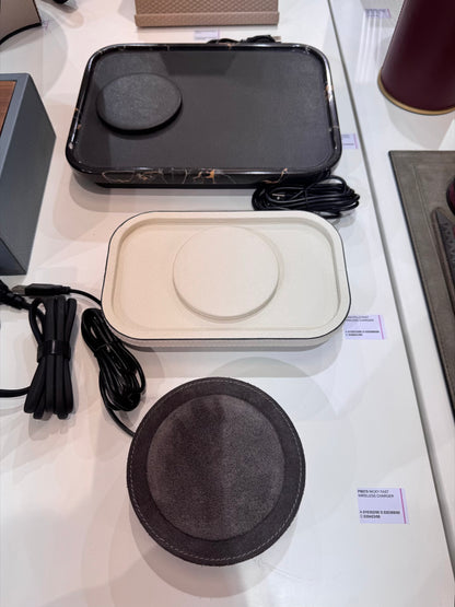 Polo Leather-Covered Wood Fast Wireless Charger with Integrated Qi-Certified Wireless Charging