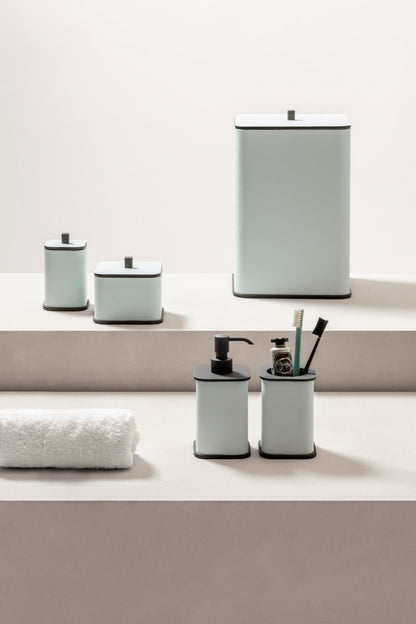 Giobagnara | Polo Leather Bathroom Set: Leather-covered body with rounded silhouette and metal pump in chrome, bronze, or brass | The Bathroom | 2Jour Concierge, your luxury lifestyle shop | luxury soap dispenser, Giobagnara Polo, leather bathroom accessory, Italian designer soap dispenser