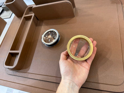 Federico Leather-Covered Metal Desk Magnifying Optical Glass & Paperweight